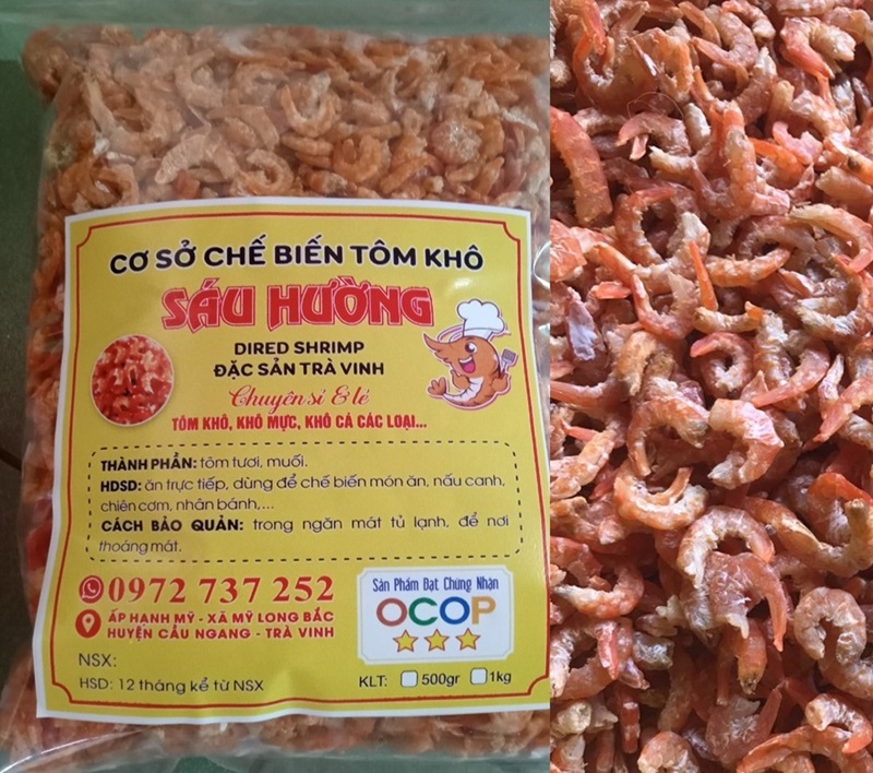 tem nhãn tôm khô